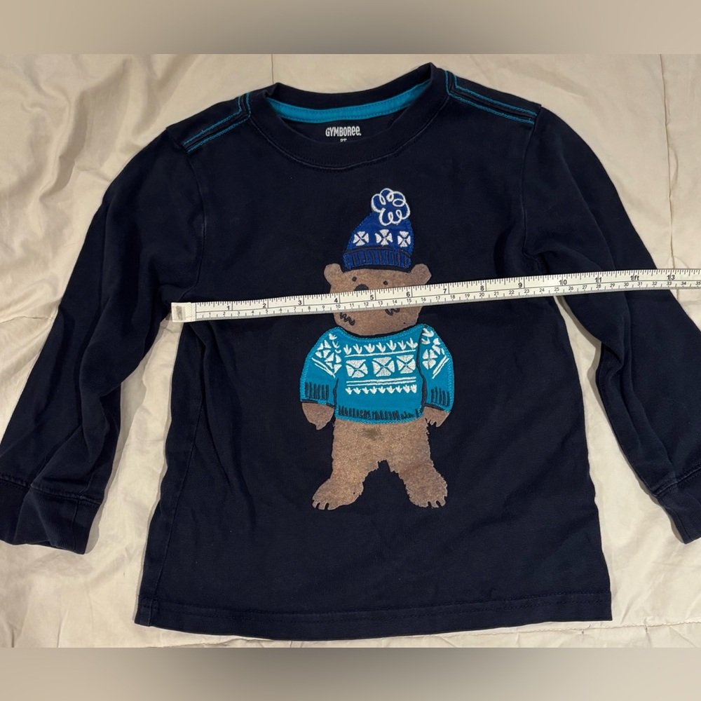 Kids Gymboree Navy Long Sleeve Shirt Size 2 - Adorable Bear - Picture 3 of 4